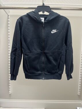 Nike Black Hooded Full-Zip Sweatshirt with White Swoosh